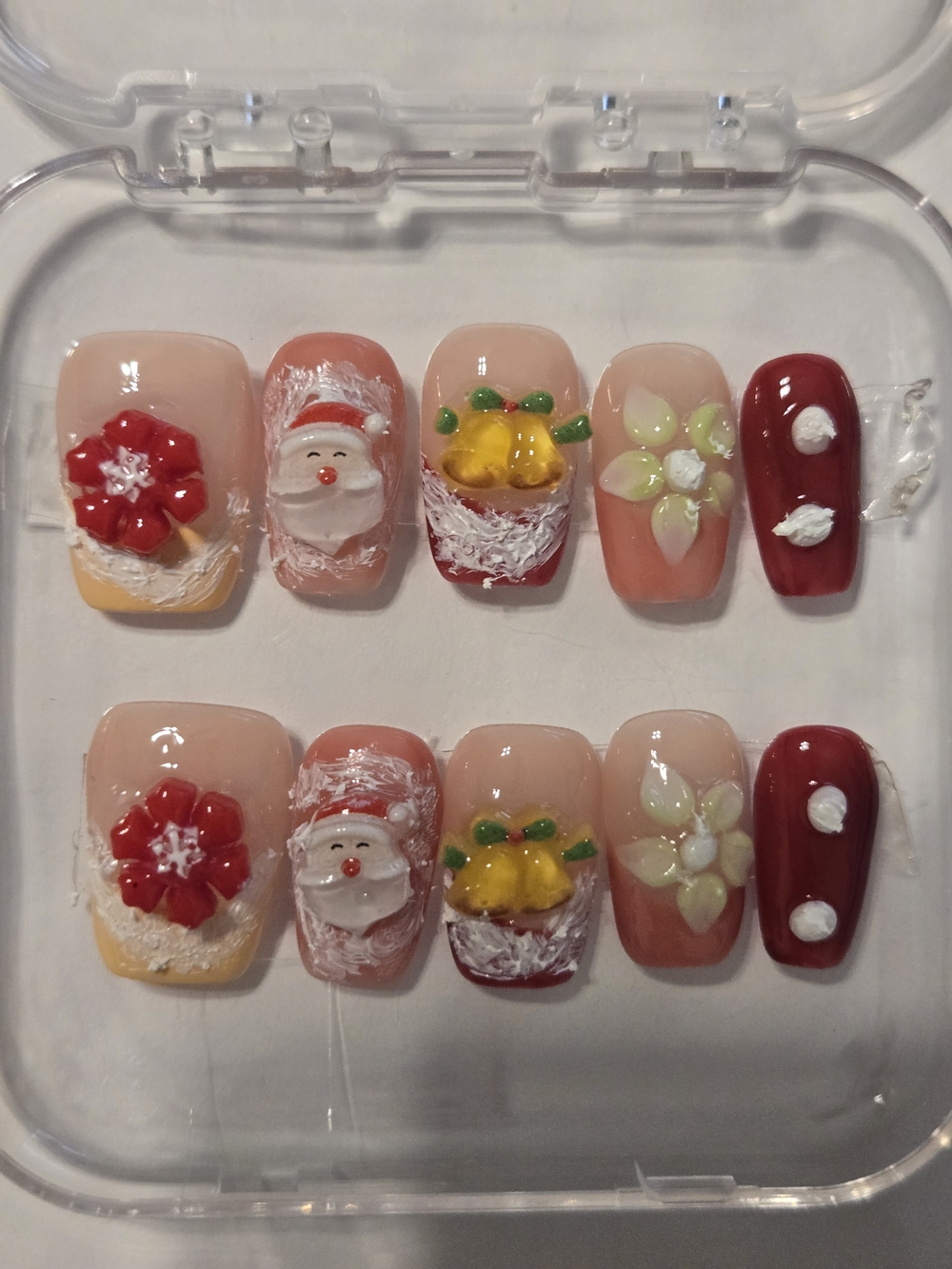 Holiday Festive Press-On Nails — Red, Nude & Yellow Accents